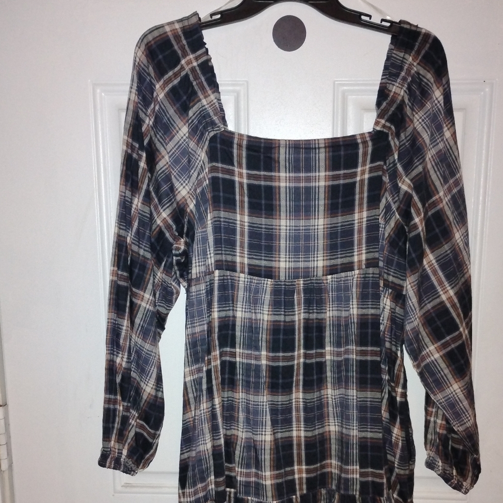 Universal Thread Navy Plaid Long Sleeve Dress